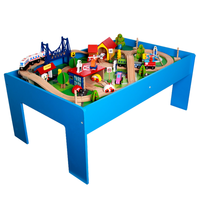 wooden toy train set table